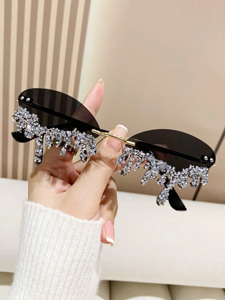 1 Pair Metal-Free Rimless Angel Teardrop Handset Rhinestone Fashionable Eyeglasses For Party & Fashion