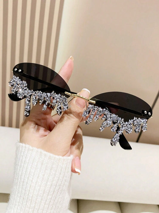 1 Pair Metal-Free Rimless Angel Teardrop Handset Rhinestone Fashionable Eyeglasses For Party & Fashion