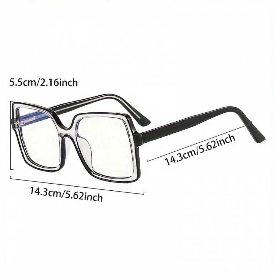 1 Pair Women’s Color Block Square Frame Non-Prescription Glasses – New Fashion Solid Color Decorative Eyewear