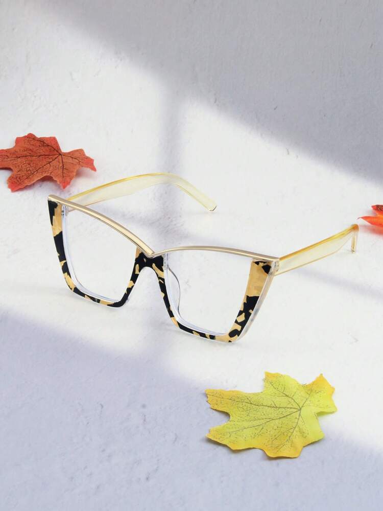 1 Pair Floral Multicolor Cat Eye Semi-Rimless Metal Glasses, Elegant & Fashionable Boho Style Everyday Wear