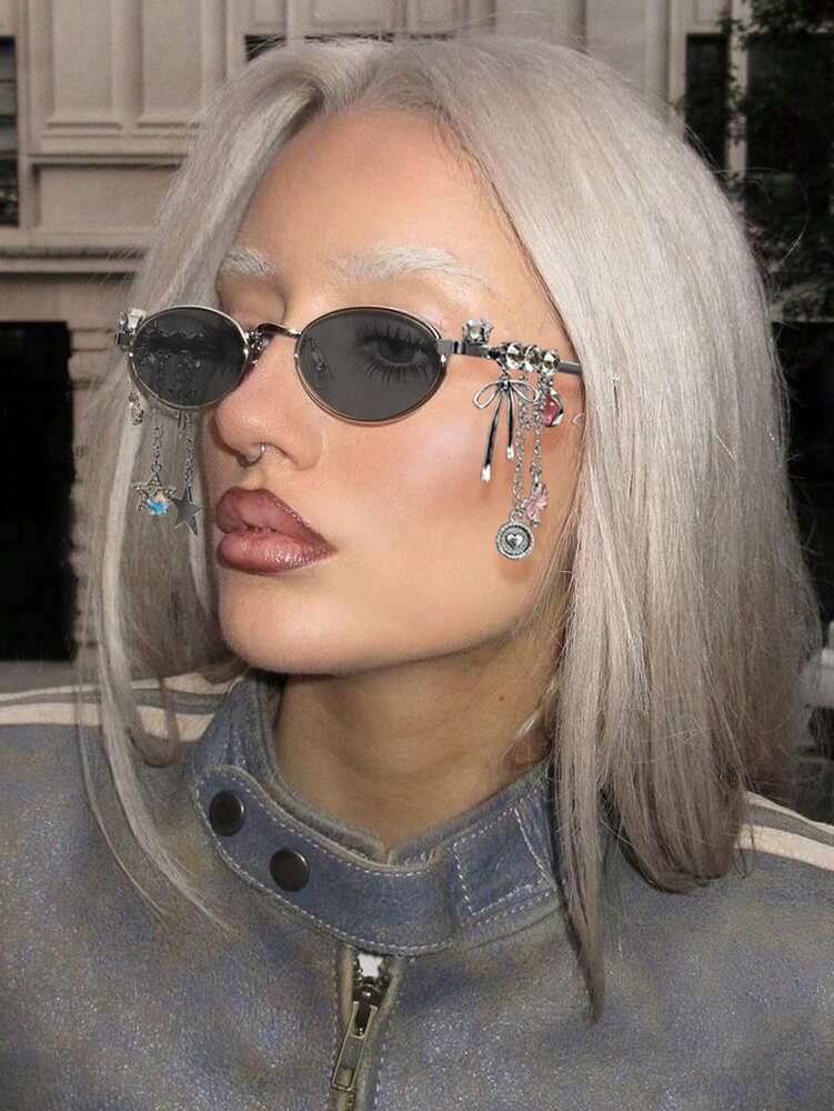 1pc Oval Shaped Metal Fashion Glasses