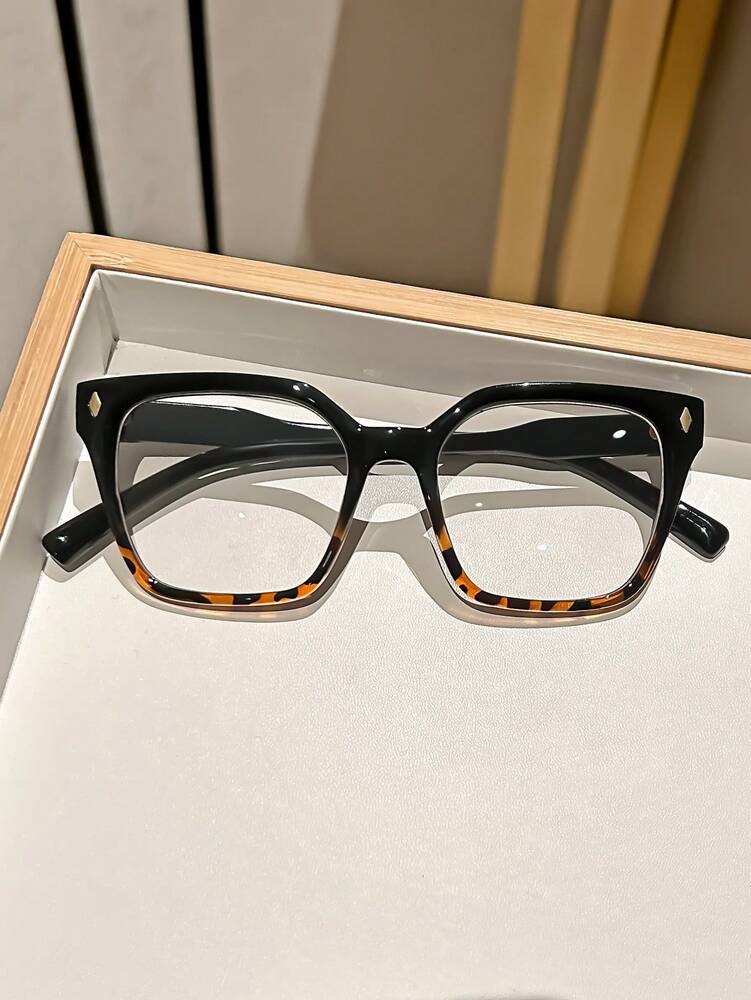 1pair Classic Retro Square Frame Decorative Transparent Lens Glasses for Women, With Optical Clarity Options
