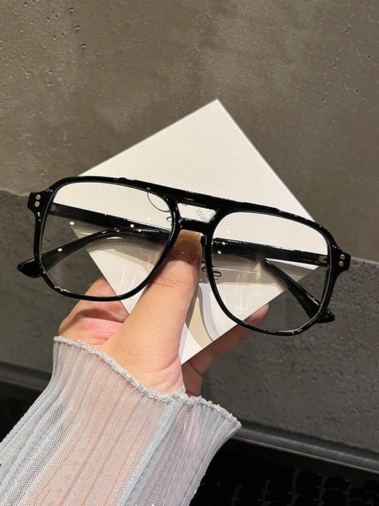 1pc Men's Double Bridge Large Frame Aviator Style Prescription Eyeglasses Suitable For Daily Use