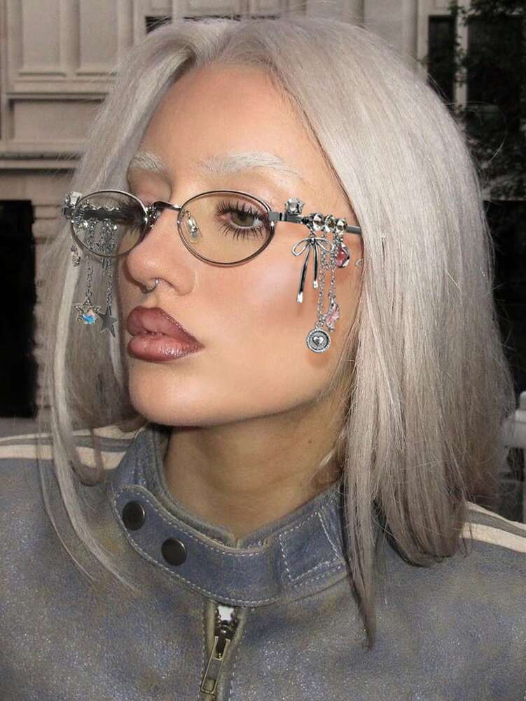 1pc Oval Shaped Metal Fashion Glasses