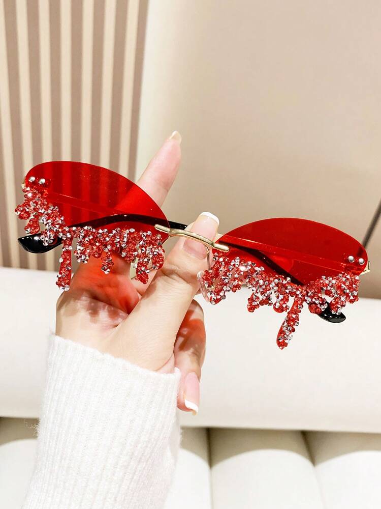 1 Pair Metal-Free Rimless Angel Teardrop Handset Rhinestone Fashionable Eyeglasses For Party & Fashion