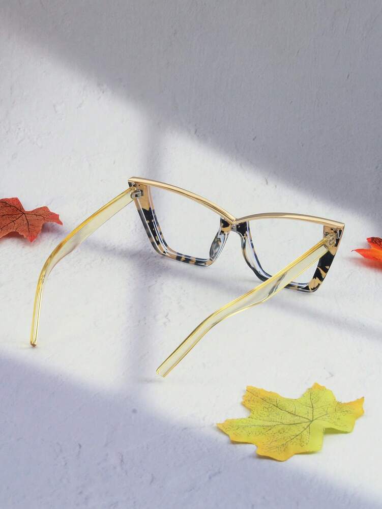 1 Pair Floral Multicolor Cat Eye Semi-Rimless Metal Glasses, Elegant & Fashionable Boho Style Everyday Wear