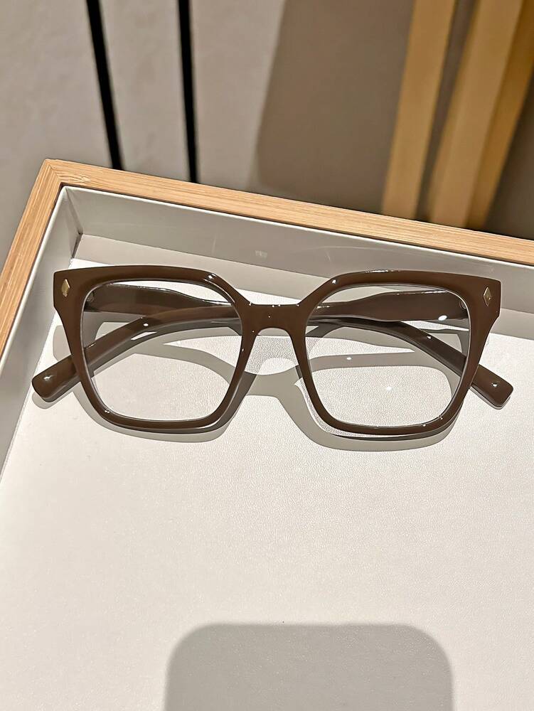 1pair Classic Retro Square Frame Decorative Transparent Lens Glasses for Women, With Optical Clarity Options