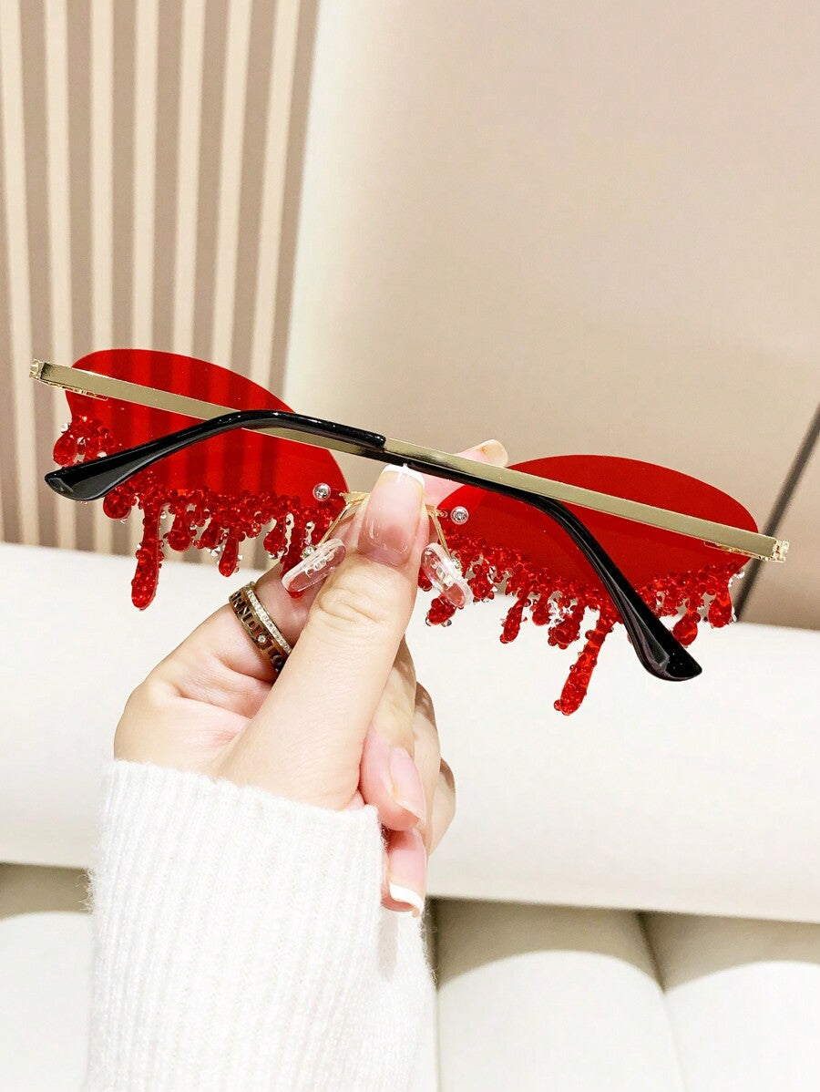 1 Pair Metal-Free Rimless Angel Teardrop Handset Rhinestone Fashionable Eyeglasses For Party & Fashion