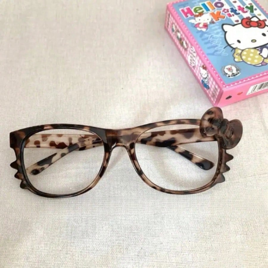 Sanrio 1pc Leopard Print Decorative Glasses – Kitty Cat Frame (Retro Y2K Style)