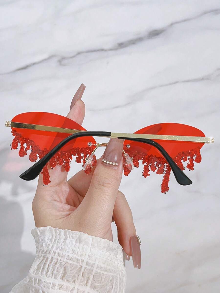 1 Pair Metal-Free Rimless Angel Teardrop Handset Rhinestone Fashionable Eyeglasses For Party & Fashion