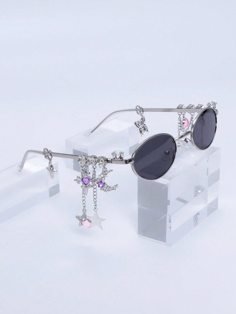 1pc Oval Shaped Metal Fashion Glasses